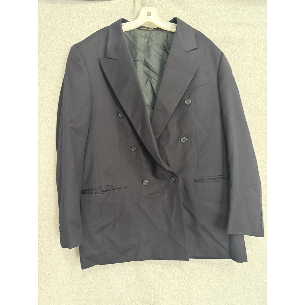 Giorgio Fellini Suit Jacket Mens 43L Black Wool Double Breasted Italy Formal